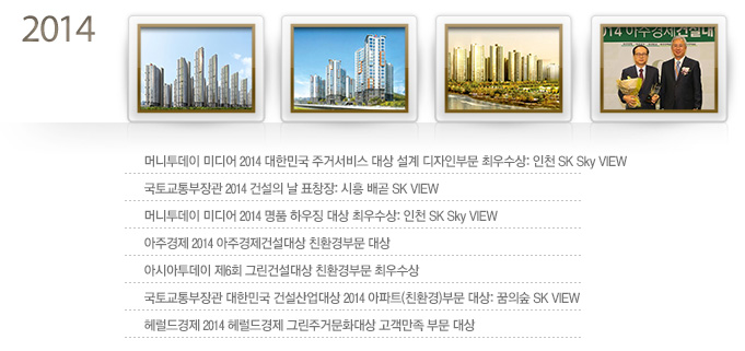 2014년 수상내역입니다. 자세한 설명은 해당 이미지 하단 내용을 참고하세요